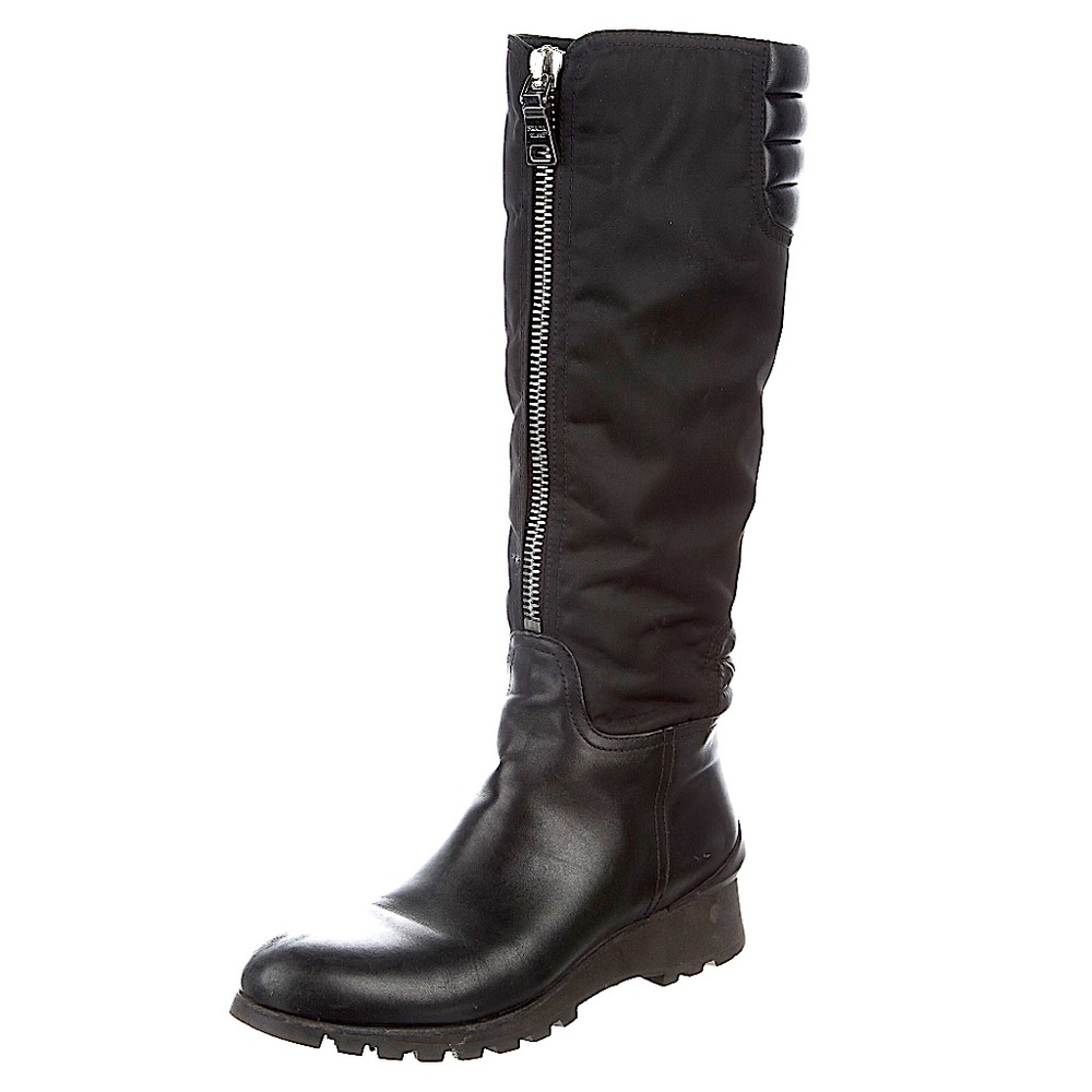 Prada Black Leather Tall Knee High Riding Boots
